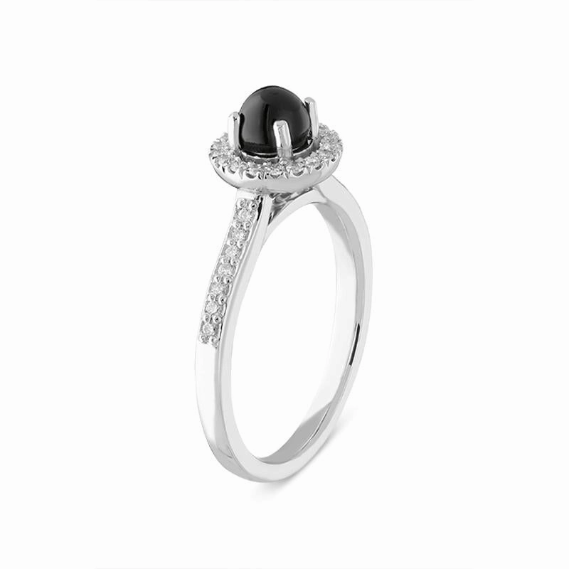 18ct White Gold Whitby Jet 0.21ct Diamond Halo Ring D