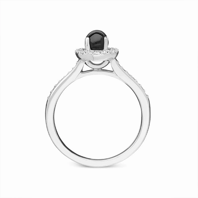 18ct White Gold Whitby Jet 0.21ct Diamond Halo Ring D