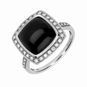 18ct White Gold Whitby Jet 0.21ct Diamond Square Cushion Ring