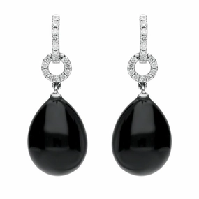18ct White Gold Whitby Jet 0.22ct Diamond Round Drop Earrings