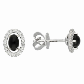 18ct White Gold Whitby Jet 0.23ct Diamond Oval Shape Stud Earrings