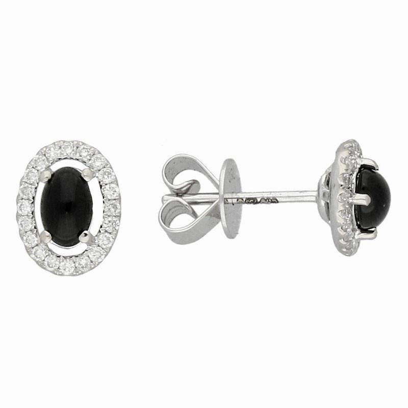 18ct White Gold Whitby Jet 0.23ct Diamond Oval Shape Stud Earrings