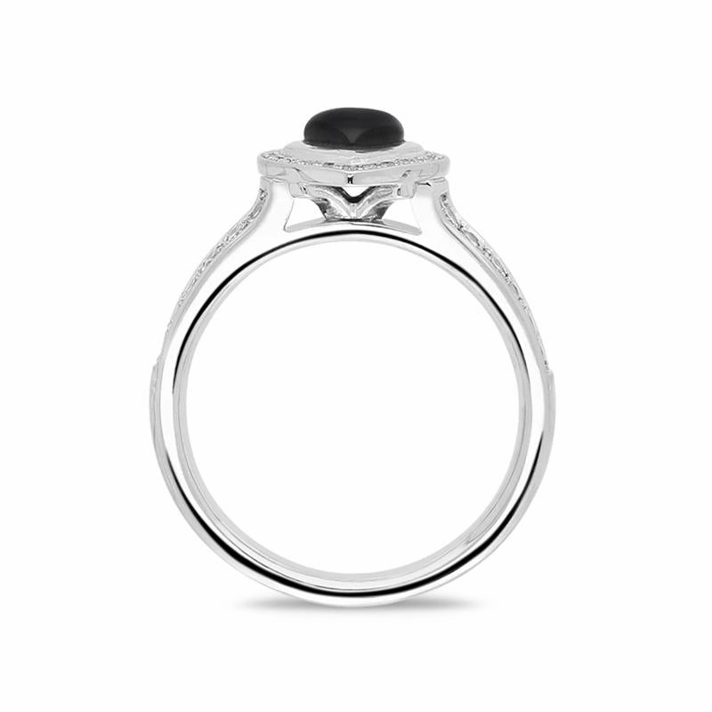 18ct White Gold Whitby Jet 0.24ct Diamond Shoulder Heart Ring D