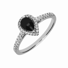 18ct White Gold Whitby Jet 0.25 Carat Diamond Pear Shoulder Ring