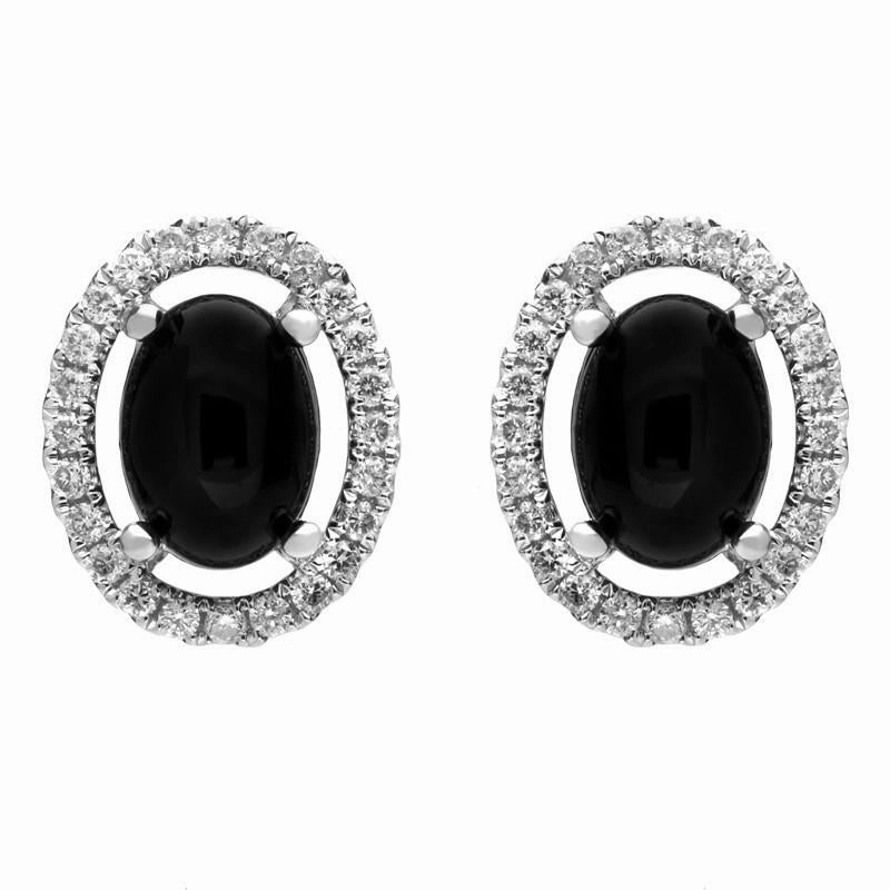 18ct White Gold Whitby Jet 0.26ct Diamond Oval Stone Stud Earrings