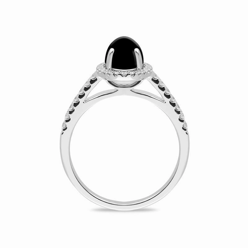 18ct White Gold Whitby Jet 0.27ct Diamond Oval Pave Shoulder Ring