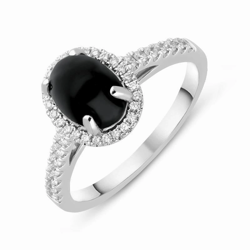 18ct White Gold Whitby Jet 0.27ct Diamond Oval Pave Shoulder Ring