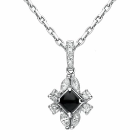 18ct White Gold Whitby Jet 0.30ct Diamond Ornate Necklace D