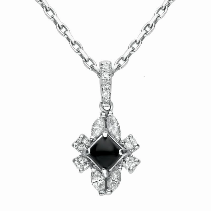 18ct White Gold Whitby Jet 0.30ct Diamond Ornate Necklace D