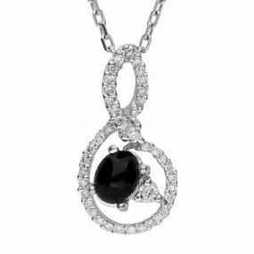 18ct White Gold  Whitby Jet 0.33ct Diamond Oval Swirl Necklace D