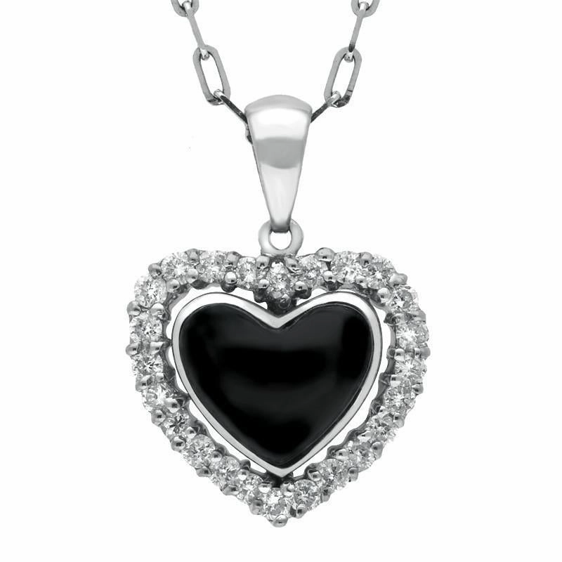 18ct White Gold Whitby Jet 0.34ct Diamond Heart Shaped Necklace