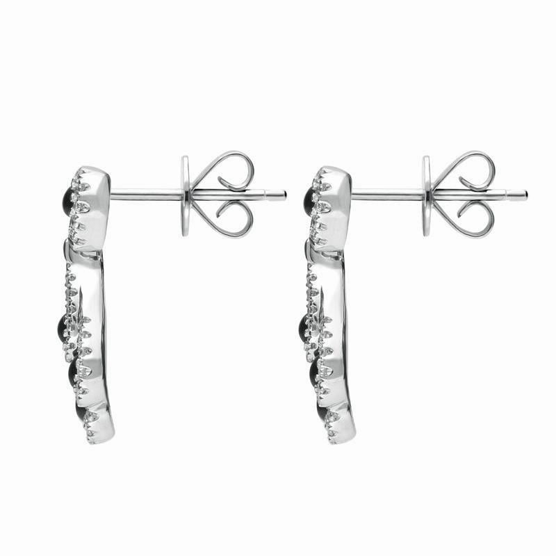 18ct White Gold Whitby Jet 0.34ct Diamond Peacock Drop Earrings