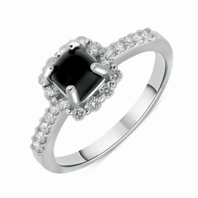18ct White Gold Whitby Jet 0.35ct Diamond Cushion Top Ring