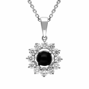 18ct White Gold Whitby Jet 0.35ct Diamond Round Centre Necklace