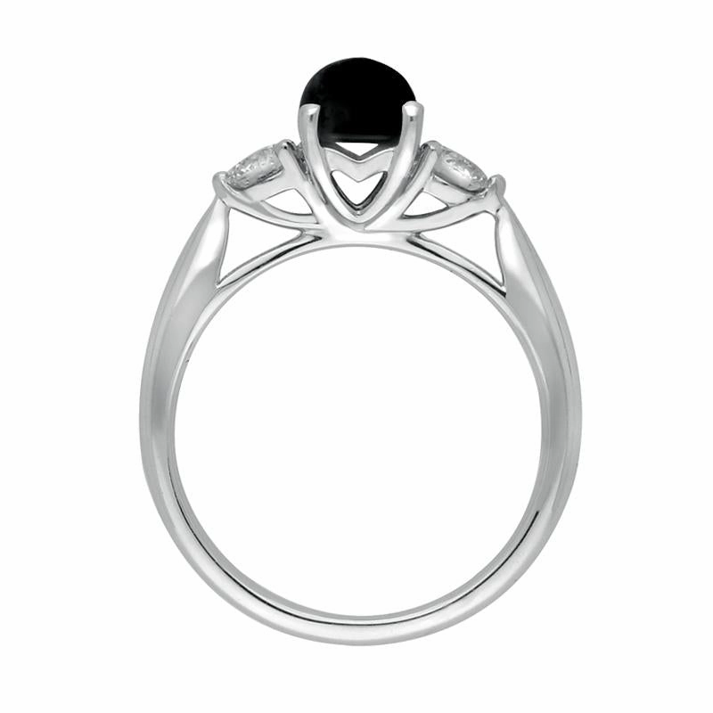 18ct White Gold Whitby Jet 0.36ct Diamond Round Claw Set Ring