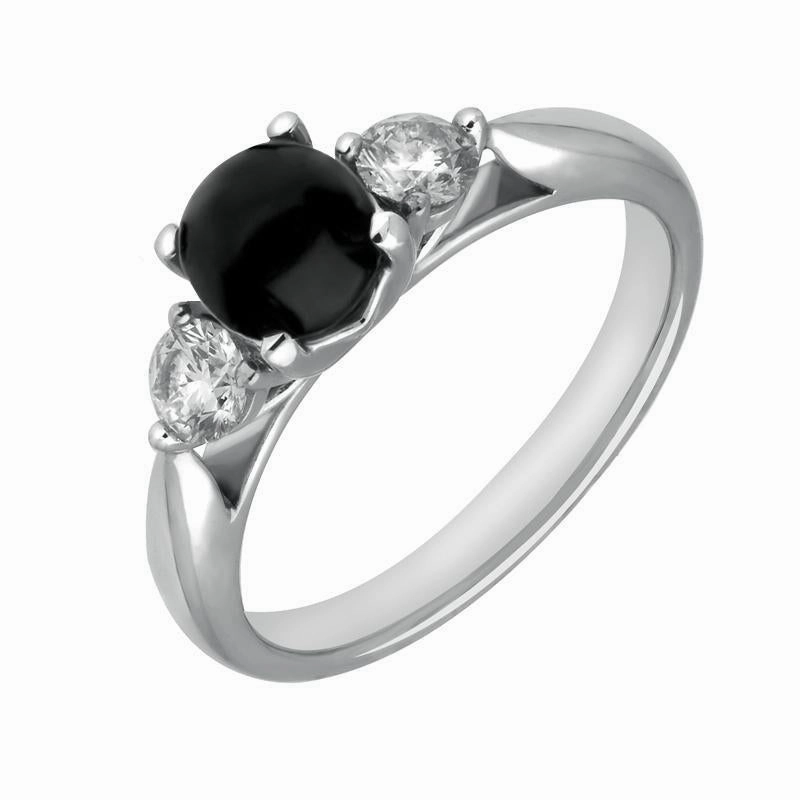 18ct White Gold Whitby Jet 0.36ct Diamond Round Claw Set Ring