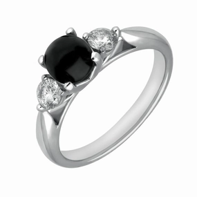 18ct White Gold Whitby Jet 0.36ct Diamond Round Claw Set Ring