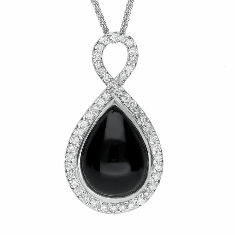 18ct White Gold Whitby Jet 0.38ct Diamond Open Twisted Loop Necklace