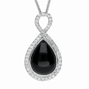 18ct White Gold Whitby Jet 0.38ct Diamond Open Twisted Loop Necklace