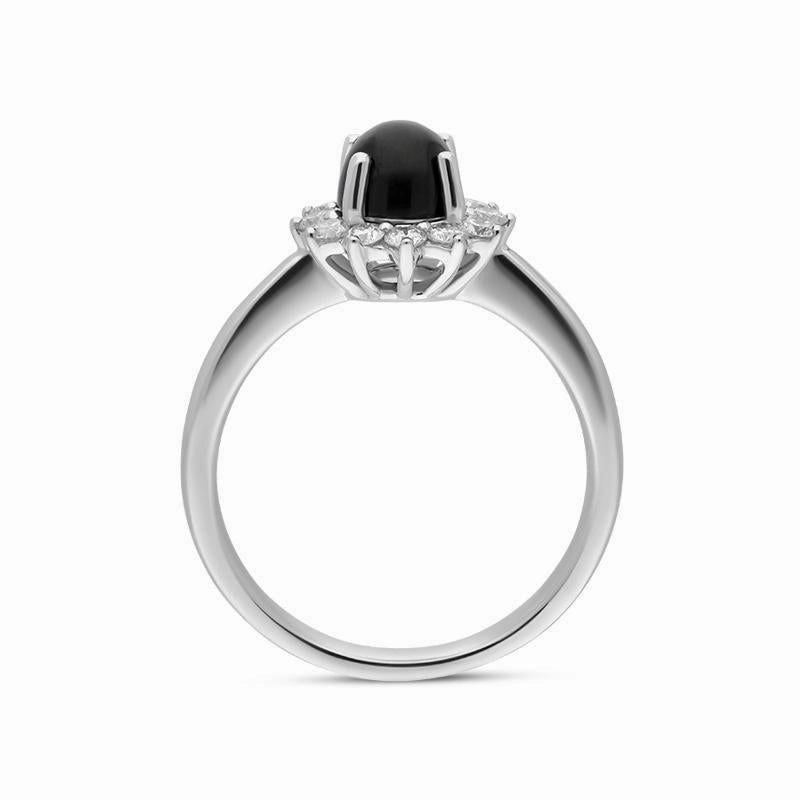 18ct White Gold Whitby Jet 0.40ct Diamond Round Flower Ring