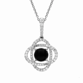 18ct White Gold Whitby Jet 0.40ct Diamond Swirl Necklace