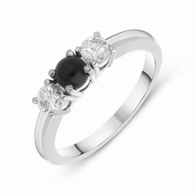 18ct White Gold Whitby Jet 0.40ct Diamond Trilogy Ring