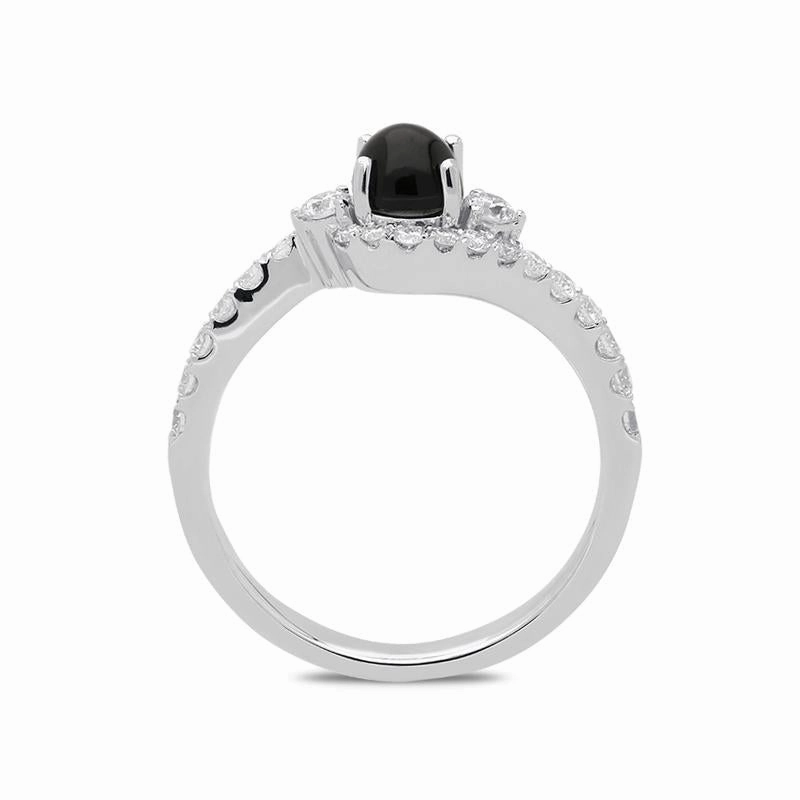 18ct White Gold Whitby Jet 0.50ct Diamond Wave Ring