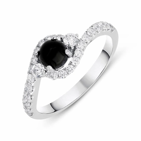 18ct White Gold Whitby Jet 0.50ct Diamond Wave Ring
