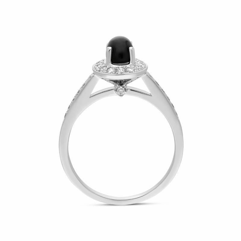 18ct White Gold Whitby Jet 0.54ct Diamond Oval Shoulder Ring