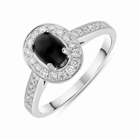 18ct White Gold Whitby Jet 0.54ct Diamond Oval Shoulder Ring