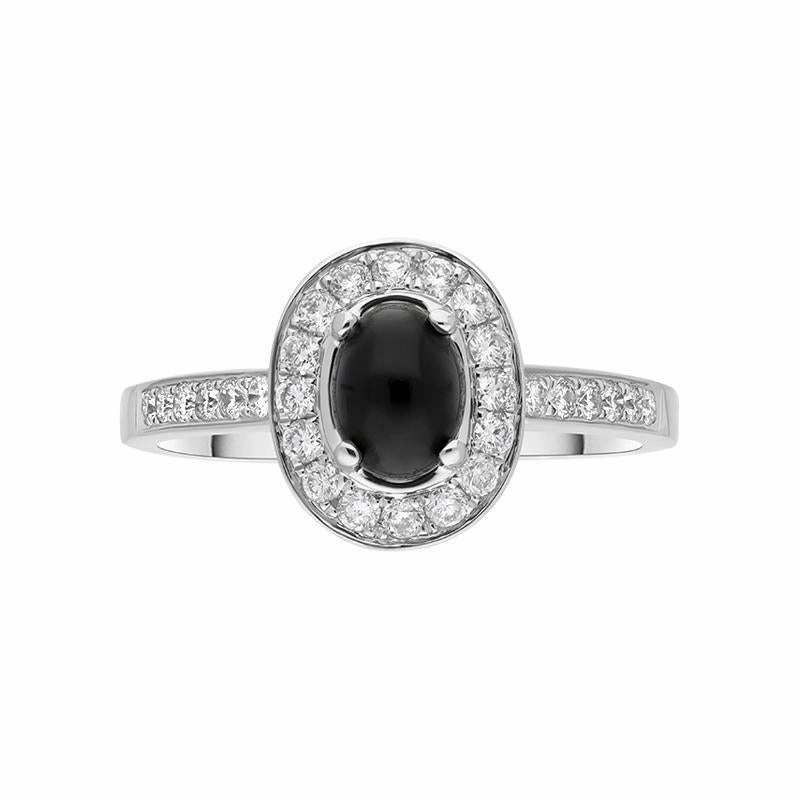 18ct White Gold Whitby Jet 0.54ct Diamond Oval Shoulder Ring