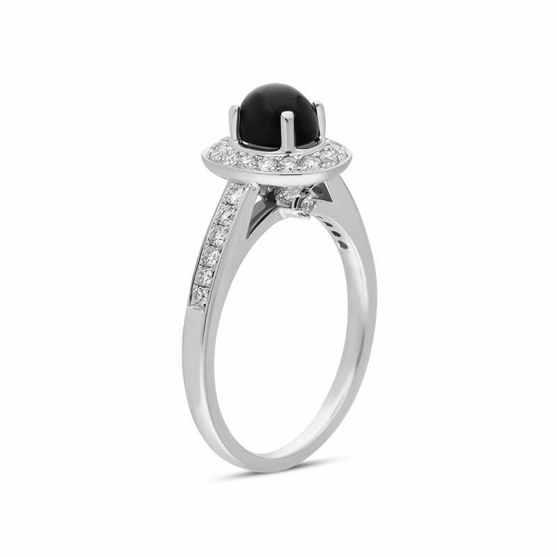 18ct White Gold Whitby Jet 0.54ct Diamond Oval Shoulder Ring