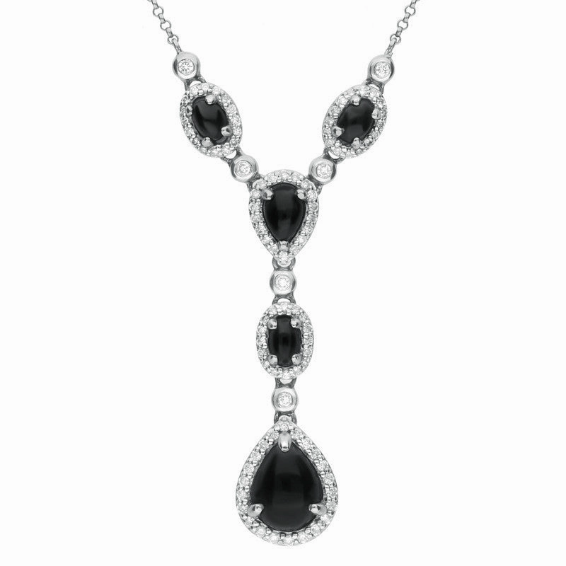 18ct White Gold Whitby Jet 0.59ct Diamond Pear & Oval Necklace