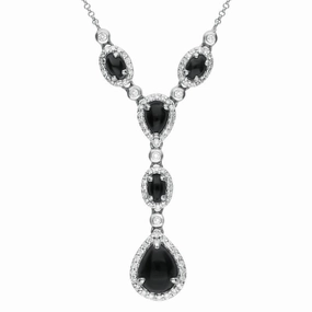 18ct White Gold Whitby Jet 0.59ct Diamond Pear & Oval Necklace