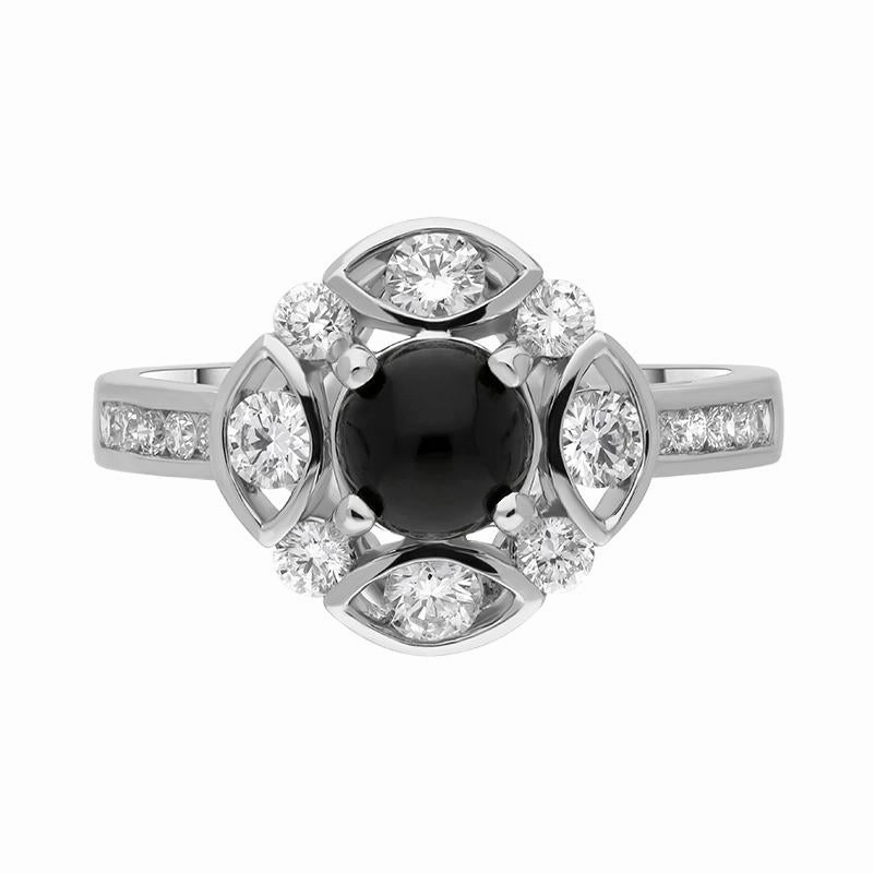 18ct White Gold Whitby Jet 0.72ct Diamond Round Shoulder Ring