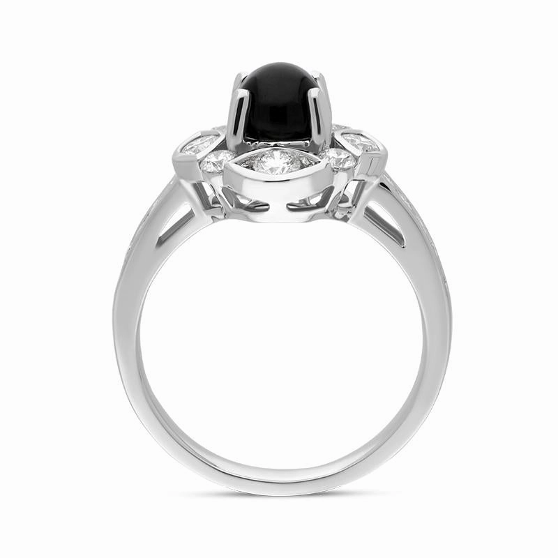 18ct White Gold Whitby Jet 0.72ct Diamond Round Shoulder Ring