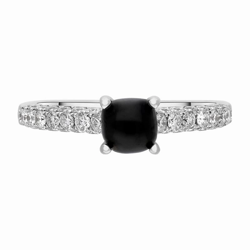 18ct White Gold Whitby Jet 0.83ct Diamond Shoulder Ring