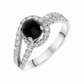 18ct White Gold Whitby Jet 0.89ct Diamond Double Shoulder Ring
