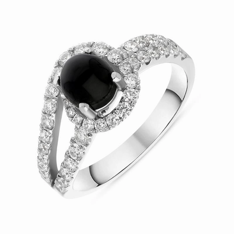 18ct White Gold Whitby Jet 0.89ct Diamond Double Shoulder Ring