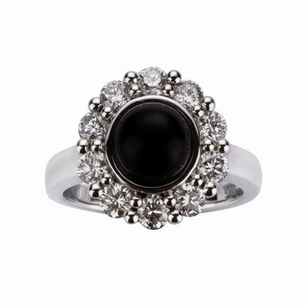 18ct White Gold Whitby Jet 1.02ct Diamond Round Dress Ring