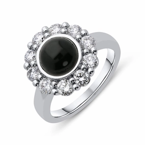 18ct White Gold Whitby Jet 1.02ct Diamond Round Dress Ring