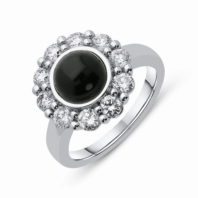 18ct White Gold Whitby Jet 1.02ct Diamond Round Dress Ring