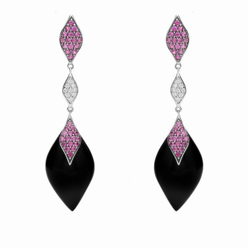 18ct White Gold Whitby Jet 1.20ct Pink Sapphire Diamond Earrings