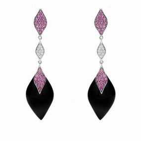 18ct White Gold Whitby Jet 1.20ct Pink Sapphire Diamond Earrings