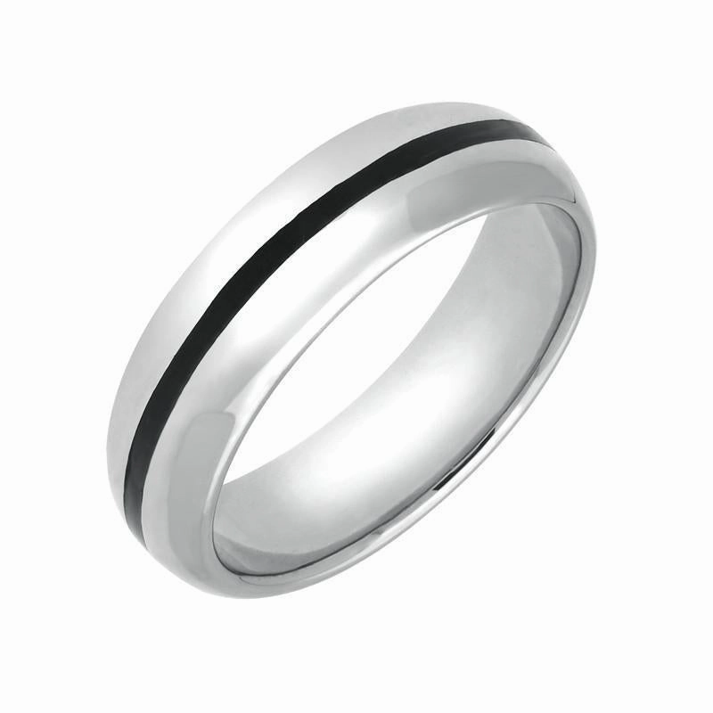 18ct White Gold Whitby Jet 1mm Stone Inlaid Wedding Band Ring