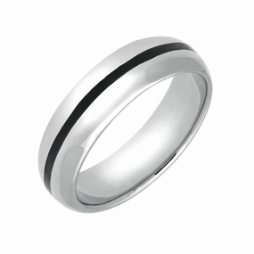 18ct White Gold Whitby Jet 1mm Stone Inlaid Wedding Band Ring