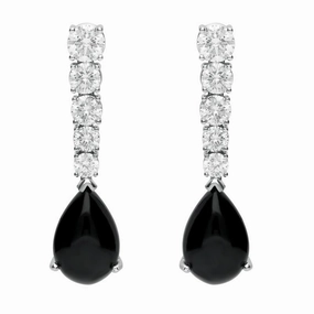 18ct White Gold Whitby Jet 2.29ct Diamond Tear Drop Earrings