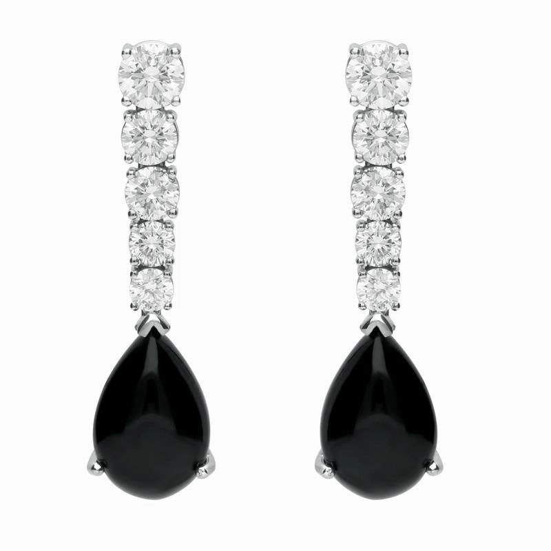 18ct White Gold Whitby Jet 2.29ct Diamond Tear Drop Earrings