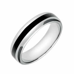 18ct White Gold Whitby Jet 2mm Stone Inlaid Wedding Band Ring