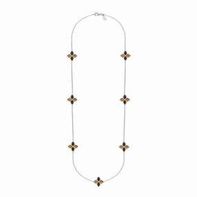 18ct White Gold Whitby Jet And Amber Eden Long Marquise Flower Necklace
